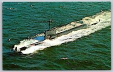 Postcard USS Tullibee SSN-597 Submarine on the Surface c1960s picture