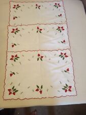 Vintage set Of 3 Placemats  Madeira Embroidered Strawberries /Coffee Table Mats  picture