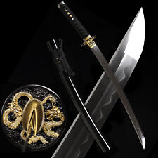 Black Dragon Polished Wakizashi Clay Tempered T10 Steel Japanese Samurai Sword picture