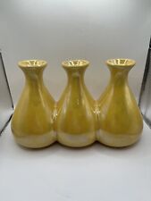 Luster Triple Bud Vase Yellow Ceramic Retro Vintage picture