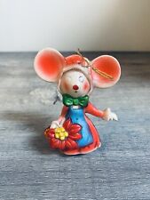 Vintage 4” Christmas Mouse with Poinsettia in a Basket Labeled Made in Japan  picture