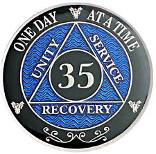 AA 35 Year Coin Blue, Silver Color Plated Medallion, Alcoholics Anonymous Coin picture