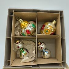 4 Vintage Christmas Ornaments Blown Glass Silvered Mercury Gold/Red & Snowmen picture