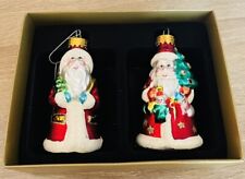 Michaels Christmas Glass Santa Clause Ornaments Set Of Two Original Box 3