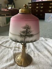 ANTIQUE REVERSE PAINTED TABLE LAMP, 13 1/2