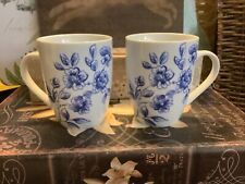 (2) Paula Deen~”SPRING PRELUDE”~Mugs~Blue & White Floral~4”H~FREE SHIPPING~ picture