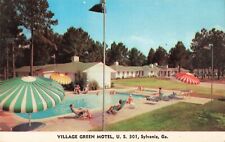Sylvania GA Georgia, Village Green Motel Advertising Pool, Vintage Postcard picture