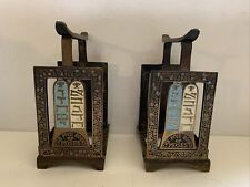 The Five Books Of Moses PAIR OF BRASS BOOK STAND HOLDER ISRAEL Vintage picture