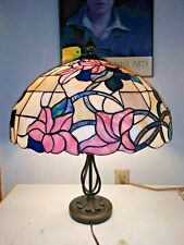 Vintage Dale Tiffany LARGE Stained Slag Glass Lamp Pink Lavender blue 24