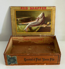 Graphic Red Snapper Cigars Vintage Wooden Box Tobacco - Fishing Smoking picture