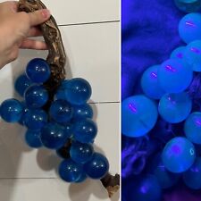 Vintage Large Blue Shimmer Lucite Grapes Cluster Driftwood Stem MCM 15” Glow picture