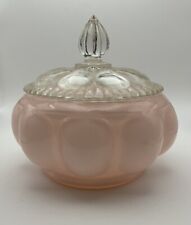 Gorgeous Vintage Fenton 1940s Pink Melon Glass Vanity Powder Jar With Lid *EUC* picture