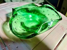 Vintage Murano Green Glass Bubble Bowl Decor Trinket Holder  picture