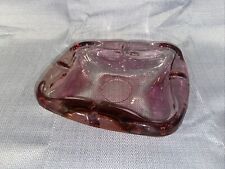 Vintage Pink Glass Funky Ashtray Geometric Warped 4-cig holders 6” Length-C picture
