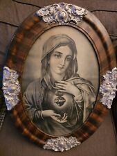 Sacred Heart Of Mary Antique Lithograph Art Framed Religious Print picture