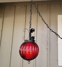Vintage Mid Century Modern 60s Hanging Swag Light Ruby Red  Glass Lamp picture