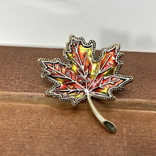 Vintage Gold Tone Metal Fall Colors Maple Leaf Pin Button Brooch  picture