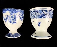 2 Vtg Individual Egg Cups Delft and Japan Blue and White Porcelain Excellent picture