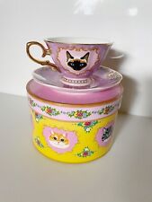 Cat Porcelain Teacup & Saucer | Poppy & Angeloff | Real 24k gold accents | NWT picture