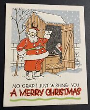 Antique Christmas Card Santa Outhouse No Crap Humor Greeting Card Unused picture