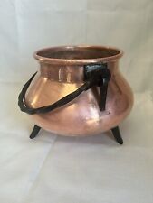 Vintage Hand Hammered Copper Cauldron Pot Forged Wrought Iron Handle 3 Footed picture