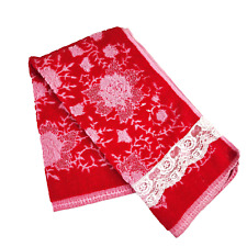 Vintage 60s 70s Mid Century Red Pink Sculpted Floral Pattern Hand Towel Lace picture