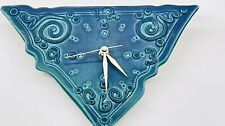 Tyge Tile Art Pottery Triangular Wall Clock Whimsical Blue Traverse City MI picture