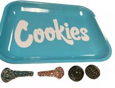 10x12 BIG Baby Blue Cookies Rolling Tray + (2) TWISTY Glass Pipe Bowl + GRINDER picture