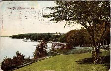 Delavan Lake WI-Wisconsin Scenic View from Hill Water Boats Vintage Postcard picture