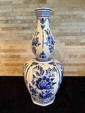 VTG Delft PotteryBlue & White Flowers Pattern 12” Tall Vase picture