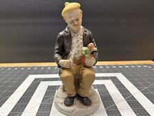 Vintage Ceramic Figurine Seated Redhead Man Mustache Holding Scissors & Plant picture