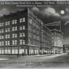 c1910s Denver CO Oxford Hotel Union Streetcar Depot Night PC Advertising A189 picture