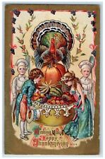 c1910's Thanksgiving Chef Turkey Colonial Fruits Embossed Antique Postcard picture