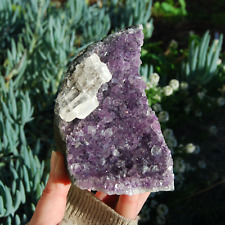 1.5lb XL Raw Amethyst Geode Selenite Flower Crystal Cathedral Cluster, Self Stan picture