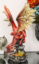 Ebros Large Red Volcano Dragon Crouching On Crystal Cavern Ruins With LED Light picture