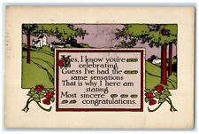 1916 Congratulations Motto Flowers Arts Crafts Davis Ludington MI Postcard picture