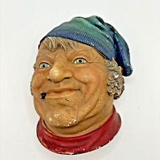 Bossons Chalkware Fisherman Knit Cap Head Wall Hanging 1966 Silver Back England picture
