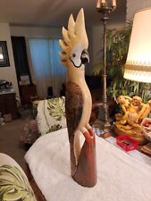 Vintage Wood Hand Carved Parrot Painted Colorful Over 3 Ft Tall Wood Hand picture