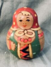 Vintage Matryoshka Hand Painted Roly Poly Wobble Wooden Chime Doll 3.5” picture