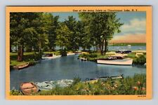 Chautaugua Lake NY-New York, Many Inlets, Antique, Vintage Souvenir Postcard picture
