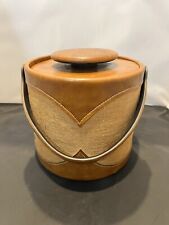 Vintage ELMAR MFG Ice Bucket Los Angeles CA Brown Faux Leather And Canvas Design picture