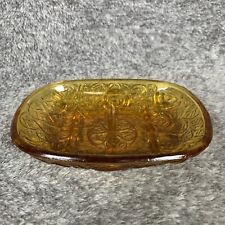 Vintage Ashtray Clear Amber Gold Mid Century Modern Flower Design picture