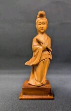 DETAILED 12cm Woman & Flute BOXWOOD Figurine Cultural Revolution CHINESE Vintage picture