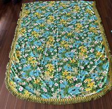 Vtg 1960s USA Cannon Made BLUE Mod Flower Power Bedspread L 106”xW76” SUPERB picture