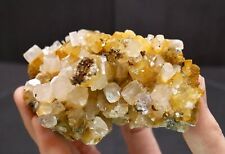 Iridescent Yellow and Clear Columnar Calcite + Fluorite - Xia Yang, Fujian,China picture