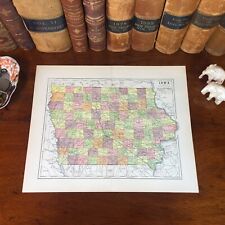 Original 1890 Antique Map IOWA Dubuque Council Bluffs Cedar Rapids Newton Boone picture
