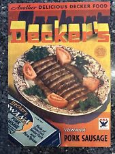 Vintage Decker’s Iowana Pork Sausage Sign NRA Rare Antique Store Display Sign picture