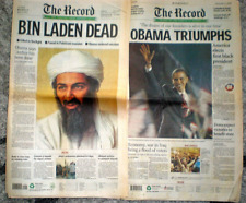 ( 2 NEWSPAPERS) (OBAMA 1st BLK PRES + BIN LADEN DEAD) FULL EX COND COLLECTABLE picture
