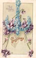 Vintage Postcard Best Wishes and Greetings Forget Me Nots and Violets Card picture