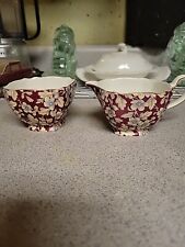Lord Nelson 2pc. Royal Cream & Sugar Burgandy Wine Chinz Floral Cottage core.  picture